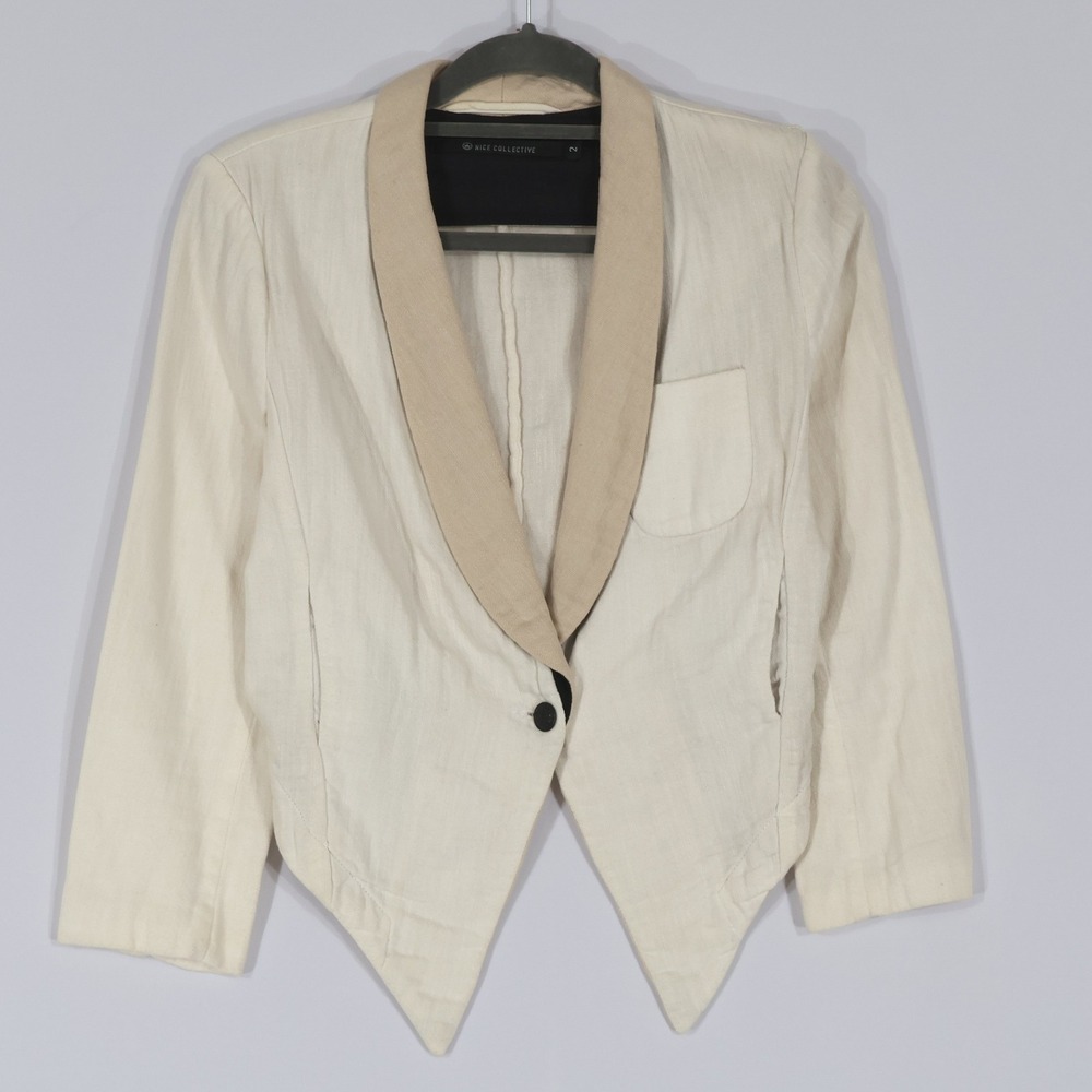 Nice Collective Cotton Blazer Women 2 Cream Shawl Collar Refined Streetwear
